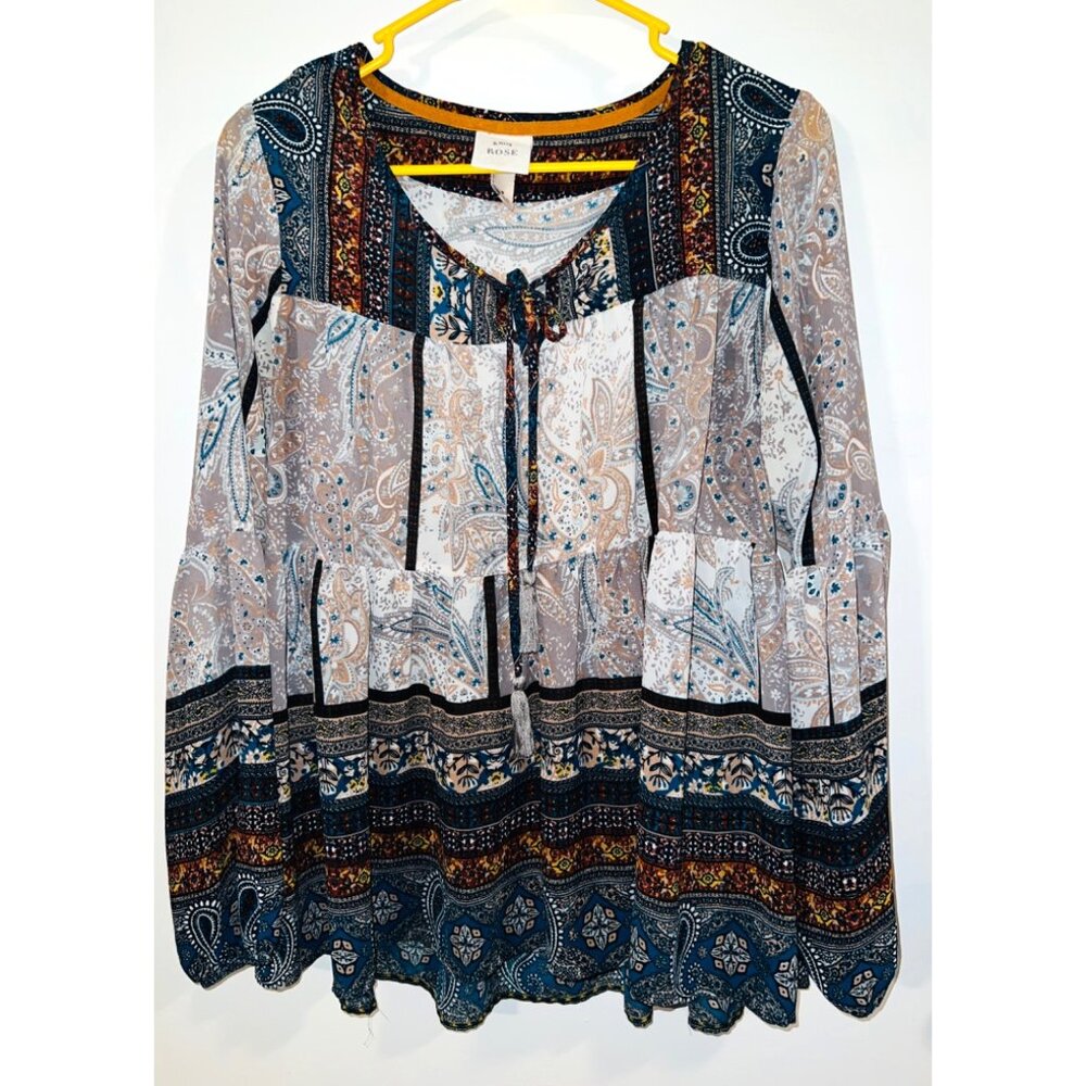 Knox Rose Bohemian Paisley Print Blouse Small